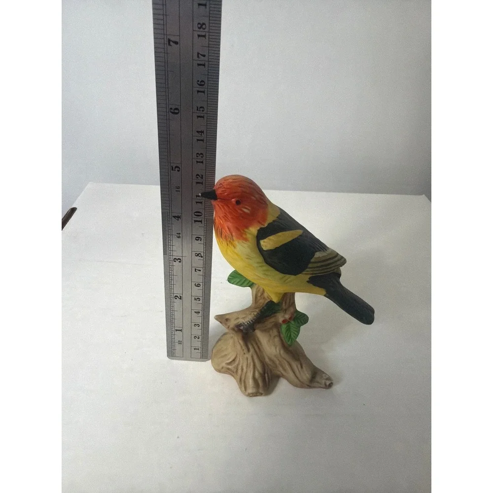 Vintage Hand Painted Porcelain Bird Figurine Western Tanager on Branch